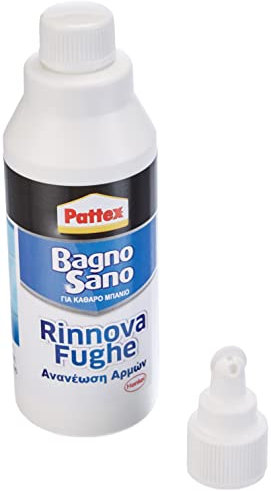 Pattex Bagno Sano Rinnova Fughe, Silicone bianco per rinnovare le fughe tra le piastrelle, Stucco per piastrelle con applicatore a rotella, Silicone riempitivo, 1x125ml