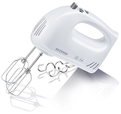 SEVERIN Handmixer, Handrührgerät mit 5 Geschwindigkeitsstufen, praktischer Handrührer mit 2 Edelstahl-Rührbesen und -Knethaken, weiß, HM 3820