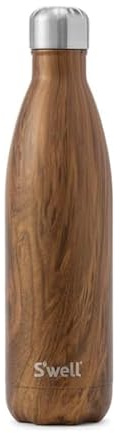S'well Original Wasserflasche, Teakholz, 500ml. Die vakuumisolierte Trinkflasche hält Getränke kalt und heiß - BPA-freie Trinkflasche aus Edelstahl für unterwegs, Teakwood