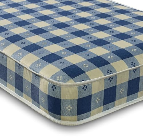 eXtreme Comfort ltd Blue Check Single Mattress | Foam Free, Bonnel Spring, Dual Sided, Durable Design. 3ft x 6ft3 (90 x 190 x 15cm)