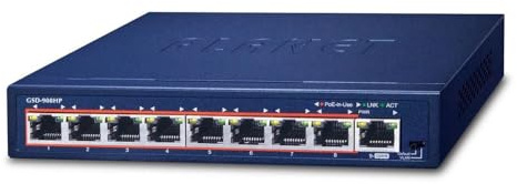 Planet 8-Port 10/100/1000 Gigabit 802.3at POE Ethernet Switch, GSD-908HP (802.3at POE Ethernet Switch Plus 1-Port Gigabit Ethernet Switch (100W POE Budget with External Power Supply))