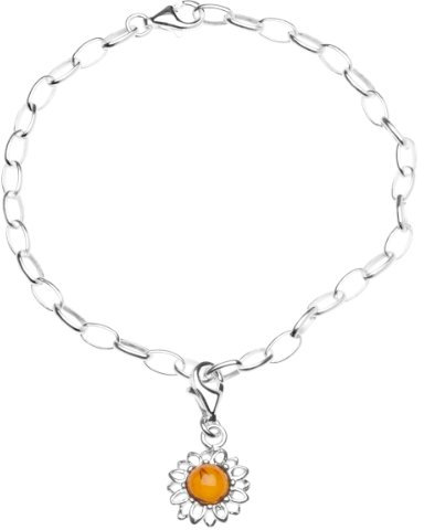 InCollections Damen-Charm-Armband 925/000 Sterlingsilber mit Bernstein bis 19 cm verstellbar, inklusive Charm-Blüte, C910210001200