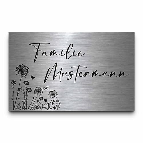 Edelstahl Schilder Gravur ab 8x5 cm | Namensschilder Briefkastenschilder selbstklebend oder mit Bohrung - Klingelschild Türschild personalisiert für Haustür o. Briefkasten - Metallschild wetterfest