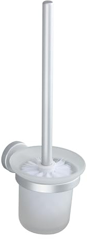 MSV WC Garnitur Toilettenbürste Bürste „Lugano“ aus hochwertigem Aluminium und Glas Ersatzbürste Toilettenbürstenhalter zur Wandmontage