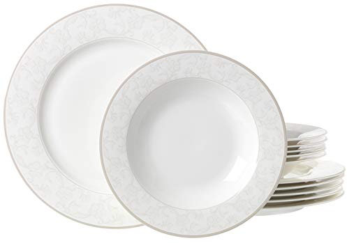 Ritzenhoff & Breker Tafelservice Isabella, 12-teilig, Fine-China-Porzellangeschirr, Weiß mit Ornamenten, 31 x 28 x 33 cm