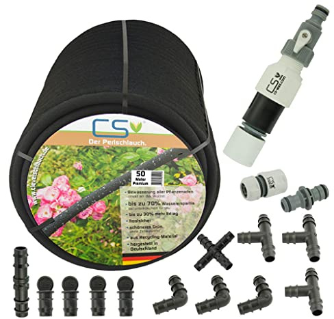 CS Perlschlauch Premium - 50m mit Komplettset für den direkten Einstieg in die nachhaltige Gartenbewässerung aus dem Wasserhahn