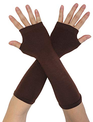 uxcell Lady Thumb Hole Stretch Wrist Arm Warmer Fingerless Gloves Pair, One Size, Brown