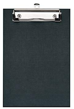 VELOFLEX 4815980 - Schreibplatte DIN A5, PP-kaschiert, Leinenstruktur, Metallklemme mit Hängeöse, Klemmbrett Schwarz, 1 Stück