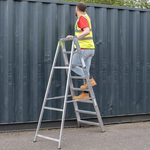 BPS® Industrial Swingback Step Ladder/Ladders | 150kg Load Capacity | Aluminium | Heavy Duty | EN131 Pro Certified | 1.80m Height | 7 Steps