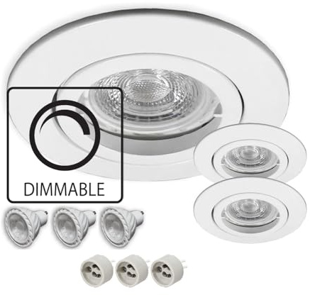 LICHT DISCOUNT LED Einbaustrahler dimmbar 3er Set | Einbauleuchten 230V weiß 68mm Lochbohrung | Deckenleuchte Decken-Strahler inkl. 7,5 W LED neutralweiss Leuchtmittel | Deckenspot mit GU10 Fassung