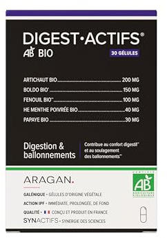 DigestActifs Bio - Complement Alimentaire Digestion Difficile Et Ballonnements - Artichaut, Huile Essentielle Menthe Poivrée, Boldo, Fenouil - Aragan - 30 Gélules