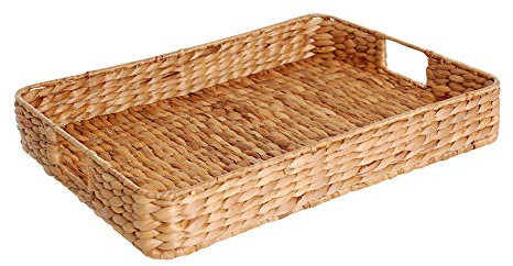 VIVANNO Plateau de Service Corbeille de Table Corbeille en Jacinthe d'eau Naturelle Grande Tim - 6 x 40 x 30 cm