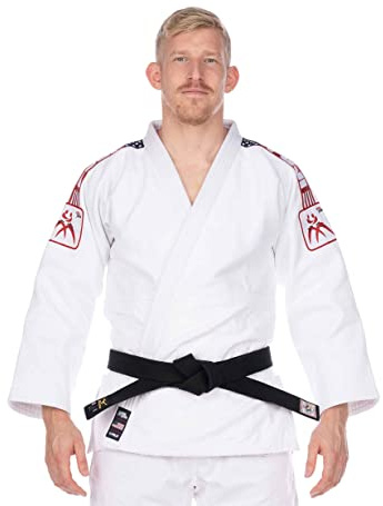 FUJI mens Double Weave Judo Gi, Thick Collar Cotton-Blend Judo Uniform, White, 1