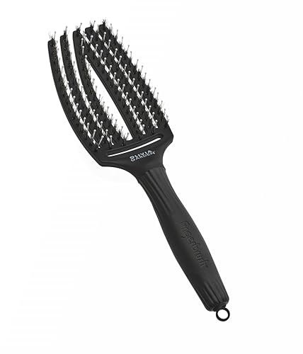 Olivia Garden Fingerbrush Care Iconic - Medium - Schwarz - Detangler Bürste mit Wildschweinborsten & Nylon für gesundes und glänzendes Haar