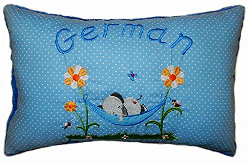 Momelie Blaues Schmusekissen * Kuschelkissen * Elefant * mit Namen Bestickt * ca. 25 * 40 cm groß * SK-bl_0055