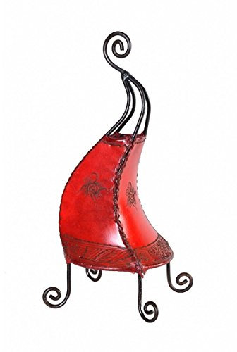 Lámpara de pie marroqui de cuero natural tintado y pintado a mano con alheña o henna, modelo Gallo Sol 40 cm Color rojo