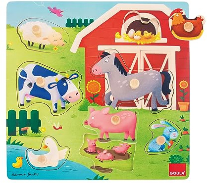 Jumbo Spiele D53040 Holzpuzzle Tiermütter und -kinder auf dem Bauernhof
