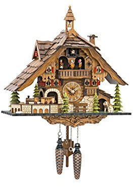Engstler Quartz Cuckoo Clock Black Forest House with Moving Train, with music EN 48110 QMT