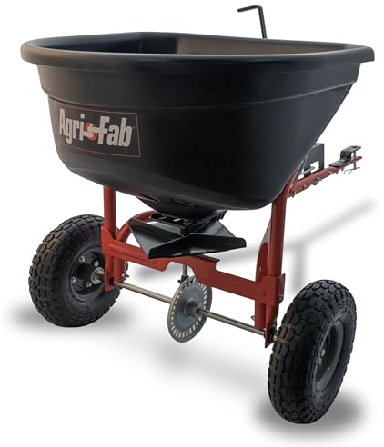 Agri-Fab 45-0527 110 lb. Tow- Behind Lawn & Garden Broadcast Spreader for Seed,Fertilizer,Salt,Ice Melt; Easy to use Flow Control from Seat of Riding Lawn Mower
