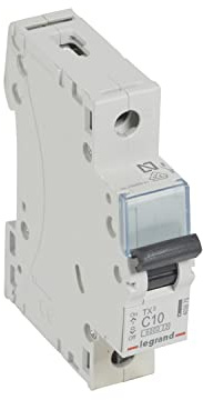 Legrand 403575 Interrupteur automatique magnétique thermique, 1P, 10 A, courbe C, 6 kA, 1 module, TX3