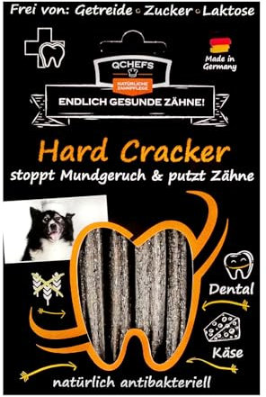 QCHEFS Hard Cracker: Zahnpflege als semiharter Kauknochen für kleine Hunde und Welpen zum Knabbern im Hundekörbchen mit Vitaminen