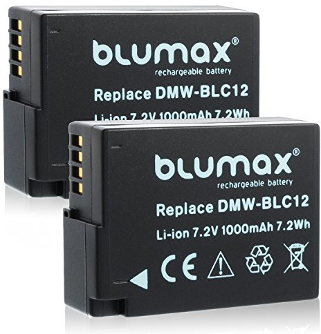 Blumax 2X Akku für Panasonic DMW-BLC12/DMW-BLC12E 1000mAh Kompatibel mit Lumix DMC: G5 | G6 | GX8 | G70 | G81 | GH2 | FZ200 | FZ300 | FZ1000 | FZ2000 | Leica V-Lux 4