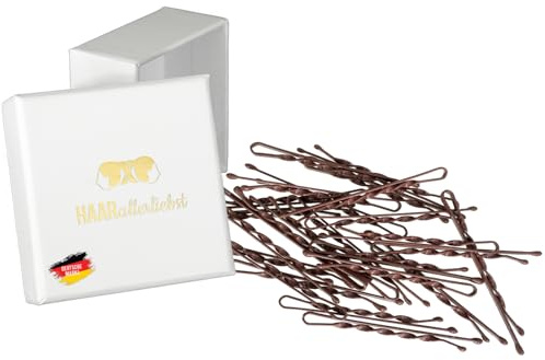HAARallerliebst 24 Haarnadeln gedreht - 5,5 cm Bobby Pins braun - mehr Halt durch die Drehung – Haarklemmen Damen & Hair Pins in weisser Box - Perfekte Haarnadel für Styling & Halt