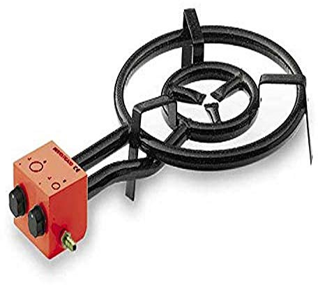 LACOR Paella-Pfanne, Butangas, 2 Brenner, 40 cm, Edelstahl, Schwarz