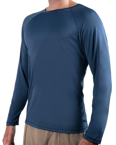 Kanu Surf Men’s Swim Shirt w/Long Sleeves – Quick-Dry, UPF 50+ Workout Rash Guard for Men in Loose-Fit Design (Navy, Large)