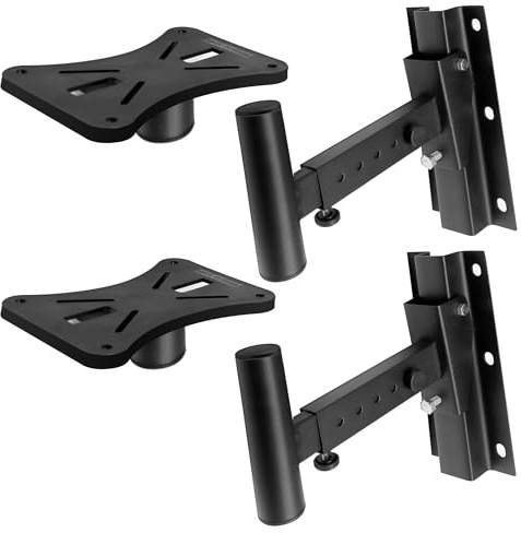 Pyle Speaker Mounting Bracket Dual Adjustable 90°–30° Tilt Rotation with Solid Steel Pin Safety Stop, 31.75cm Wall Arm, Universal Sound Bar Mount, Space-Saving for Small Apartment Storage