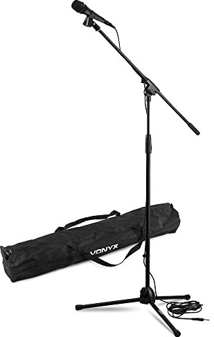 Vonyx MS10K Dynamic Microphone & Adjustable Tripod Stand Set – Professional Handheld Vocal Mic Kit with Boom Arm, Clip Holder & Carry Bag for PA, Karaoke & Live Stage Performances