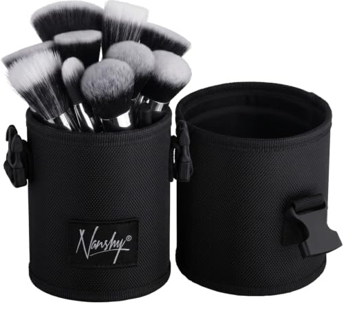 Nanshy Porte-pinceaux de maquillage de voyage – Grand étui portable avec couvercle – Organiseur debout (nylon noir, 22,9 x 10,2 x 10,2 cm), Noir, 1 Count (Pack of 1), Trousse de maquillage