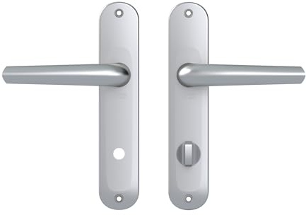 Vachette Set de Poignée de Porte sur Grande Plaque MONDIAL - Version Condamnation Porte de Salle de Bain/WC, Entraxe 165 mm - Pose Facile - en Zamak Résistant - Finition Argent - Garantie 10 Ans
