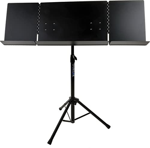 QUIK LOK - MS/320 Pupitre d’orchestre, Pupitre en acier avec plateau pliable, Largeur 3 pages, Peinture cuite anti-rayures et anti-reflets, Noir émaillé
