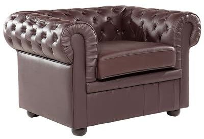 Beliani Klassischer Sessel englischer Stil Echtleder braun Chesterfield