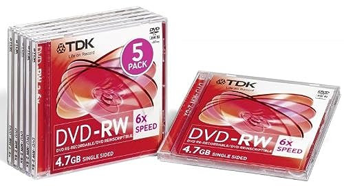 TDK T19431 Rewritable DVD-RW Blank 4.7GB in Jewel Case (Pack of 5) 2-6x Speed