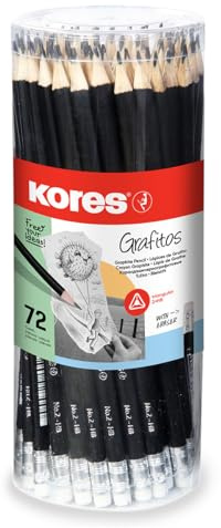 Kores - Grafitos: Matite di Grafite HB con Mina Morbida e Gomma da Cancellare, Forma Esagonale Ergonomica, Confezione da 72