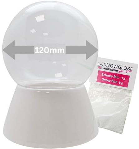 120mm-Do-it-Yourself Schneekugel Bastelset m. 1 Päckchen Schnee| Glaskugel und Porzellansockel weiß individualisierbar | B: 120mm H: 160mm | erweiterbar mit Spieluhr | 40042