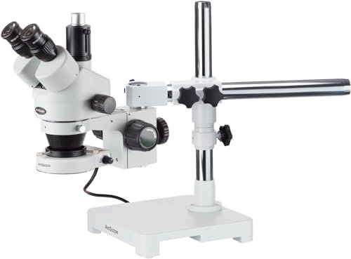 AmScope SM-3TX-80S Trinokulares Zoom Stereomikroskop mit Auslegerständer und 80 LED-Licht, 3.5X-45X, Weiß