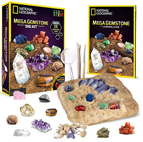 National Geographic Mega Gemstone Dig Kit - Dig Up 15 Real Gemstones, STEM Activities for Kids, Gem Mining Kit, Educational Science Kit