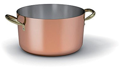 Casseruola media in rame liscio stagnato con sue maniglie in ottone, diametro 280 mm