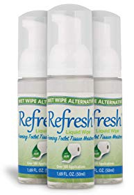 Refresh Liquid Wipe Toilet Paper Foam – Eco-Friendly Flushable Wet Wipe Alternative, Cleanses & Soothes with Witch Hazel & Aloe, Septic & Plumbing Safe, 50 ml (1.69 oz) 3 Pack
