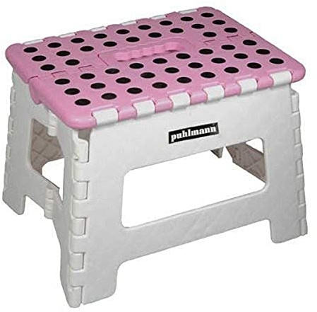 MIK funshopping PUHLMANN Miss Daisy Faltbarer Hocker – Leichter Tritthocker – rutschfest – einfache Aufbewahrung für Erwachsene und Kinder für Küche, Bad – 22 cm – Rosa