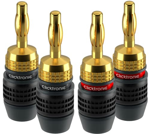 Clicktronic Casual Bananen-Stecker SimpleLock für Lautsprecher Kabel bis 4,0mm²,Gold/Blau/Rot