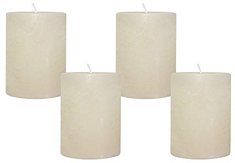 4 Rustic Stumpenkerzen Premium Kerze Creme Weiß 6x8cm - 28 Std Brenndauer