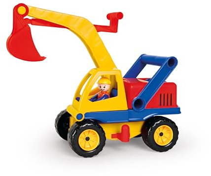 Lena 04151 Aktiv Bagger, ca. 35cm, mit beweglicher Lena Spielfigur, Baustellen Spielfahrzeug für Kinder ab 2 Jahre, robuster Schaufelbagger mit funktionstüchtigen Baggeram und Haltegriff