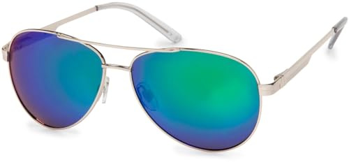 styleBREAKER polarisierte Flieger Sonnenbrille, Pilotenbrille mit Federscharnier, Etui und Putztuch, Unisex 09020046, Farbe:Gestell Silber/Glas Grün verspiegelt