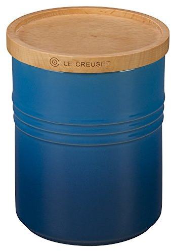 LE CREUSET Steingut-Kanister mit Holzdeckel, 2,5 qt. (14 cm Durchmesser), Marseille