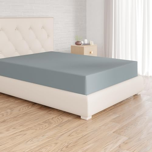 Amazon Basics Spannbettlaken, 160 x 200 x 30 cm, Mikrofaser, Spannbetttuch - Matratzenhöhe bis 30 cm, Spa Blau