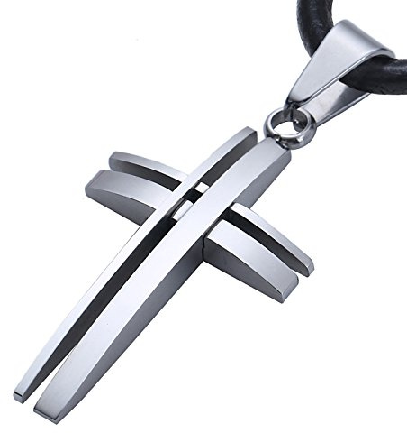 DonDon Herren Halskette modernes silbernes Kreuz Edelstahl mit Schmuckbeutel